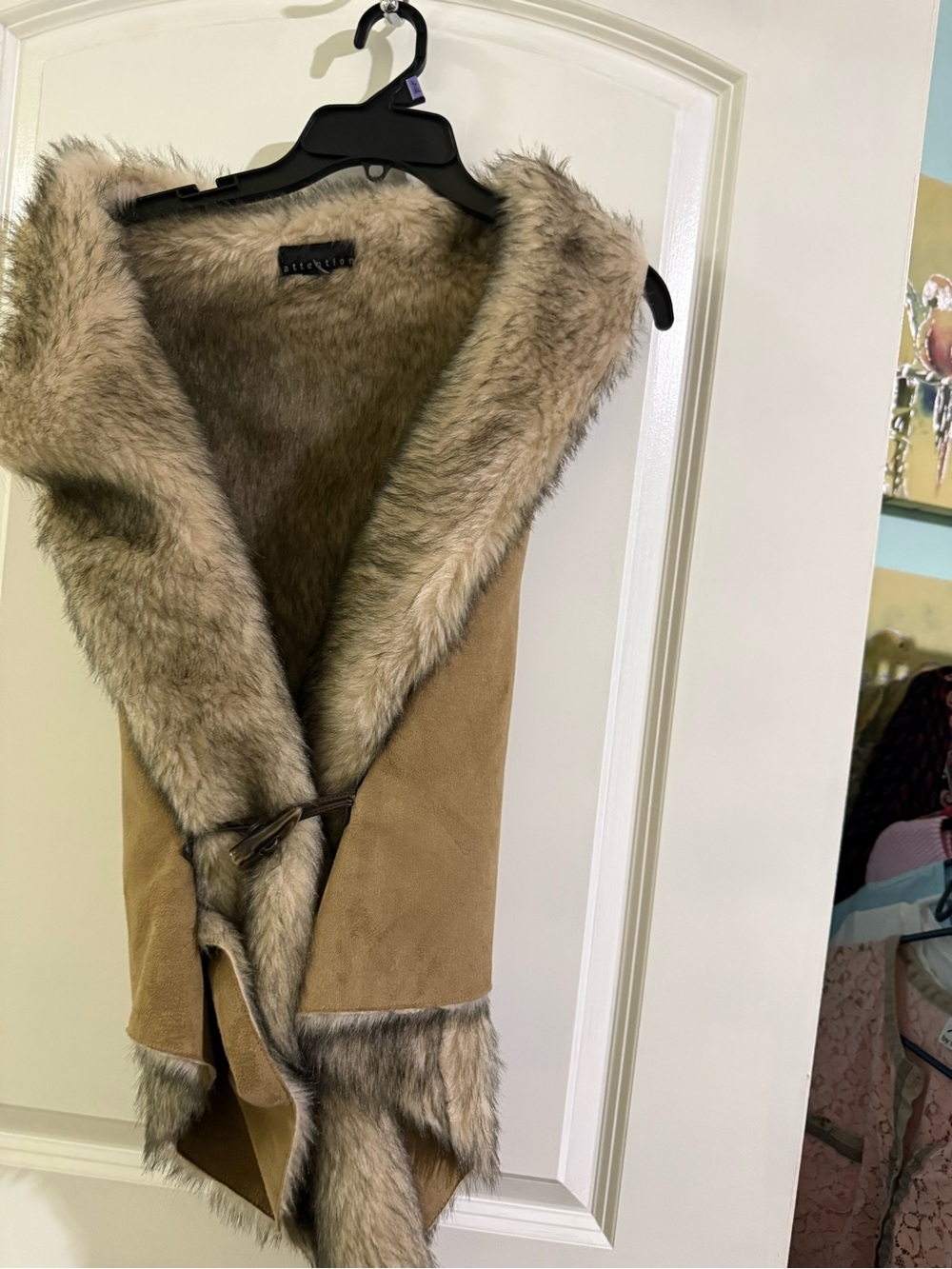 Faux Fur Suede Hooded Vest - Taupe